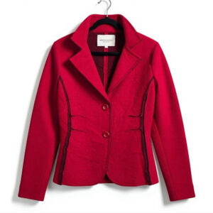 Marisa & Marie Red Wool-Blend Blazer w/ Notched Lapel and Structured Silhouette